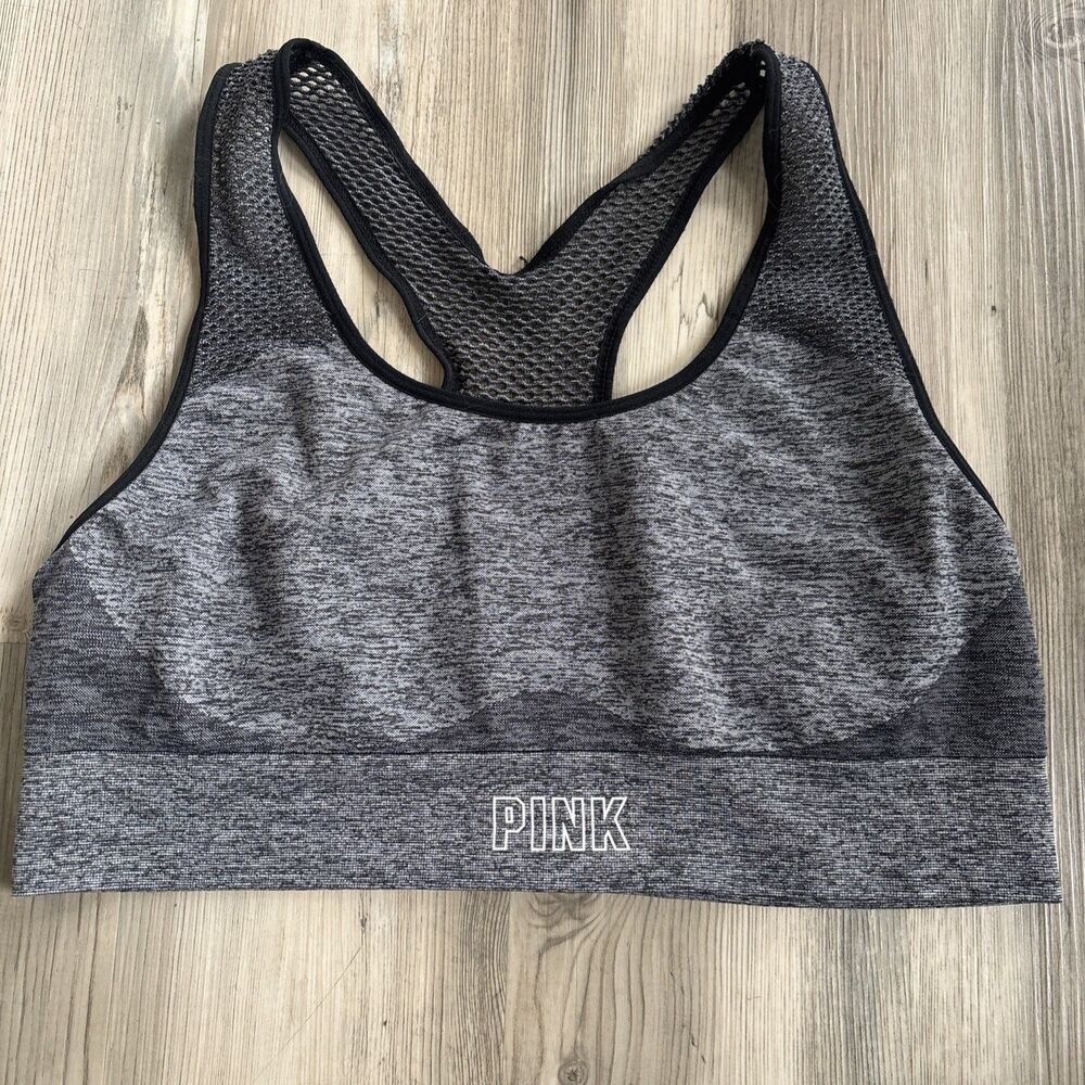 Victoria Sport Pink Seamless Lightly Lined Gray Mesh Sports Bra Size XL